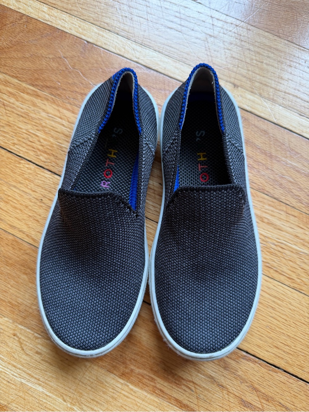 Rothy's Kids Slip-On Knit Sneakers - Gray with Blue Trim